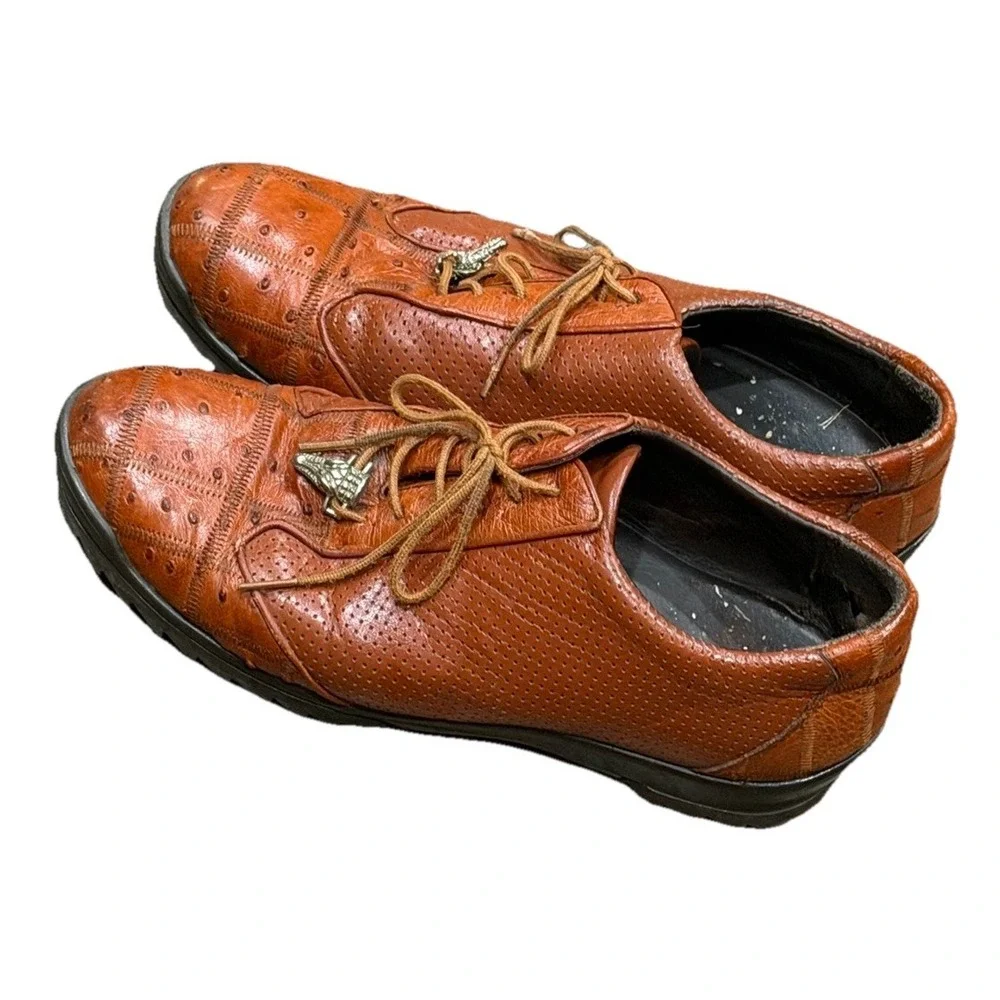 Los Altos Cognac‎ Ostrich Quill Patch Cognac Casual Sneaker Shoes Men's 10? READ